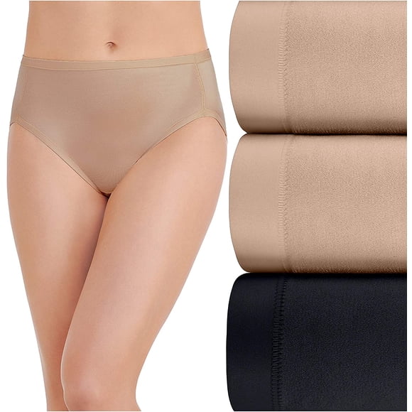 Vanity Fair Women's Body Caress Flexible Fit Panties, Hi Cut - 3 Pack - Neutral/Neutral/Black, 8