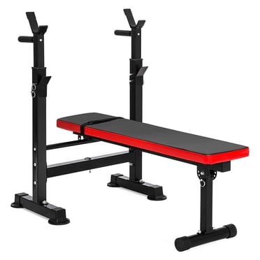 BalanceFrom Steel Weight Bench with Squat Rack, Adjustable Seat, and Recliner, Black & Red