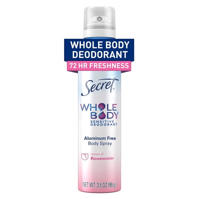 Secret Vaporisateur Corporel pour Tout le Corps, Rose, Déodorant Corporel en Vaporisateur Sans Aluminium en Canette de 3,5 oz (99 g) avec Dégradé Rose et Blanc, Offrant une Fraîcheur de 72 Heures et un Parfum Doux avec des notes d'Eau de Rose, Idéal pour Peau Sensible et Usage Complet du Corps.