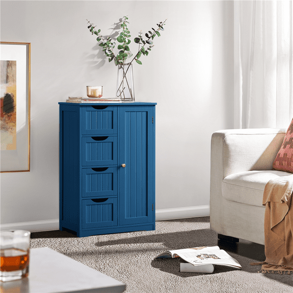 Yaheetech Armoire de Rangement en Bois avec 4 Tiroirs, Bleu Marine