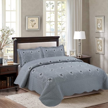 MarCielo Ensemble de 3 Pcs de Courtepointes Entièrement Matelassées avec Broderie, Couvre-Lits, Couvre-Lits, Ensemble de Housses Format Très Grand, Emma (Très Grand Oversize, Gris)