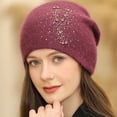 thumbnail image 3 of Women Hat Sequins Rhinestone Decoration Shiny Solid Color Brimless Autumn Winter Coldproof Knitting Beanie Hat Streetwear, 3 of 8