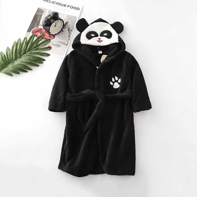 LSLJS Boys Girls Robe Kids Flannel Hooded Bathrobe Sleepwear Toddler Plush Robes With Belt, Kids Robe