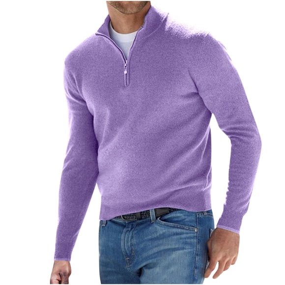 EQWLJWE Man's Wool V Neck Zipper Sweater Clearanc Men'S Wool Pullover Standing Collar Solid Color Long Sleeved Knitted Pullover Autumn And Winter Sweater