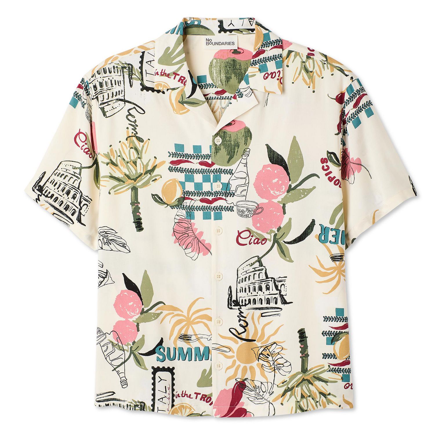 Chemise de villégiature imprimée et boutonnée à manches courtes No Boundaries pour hommes