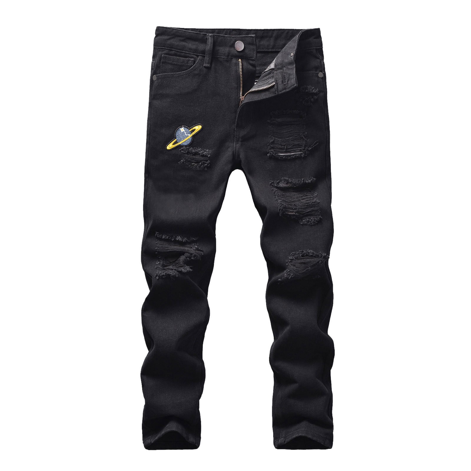 XASZHN Jeans en Denim pour Garçon Coupe Ajustée Déchirés Usés Mode Enfants Noir 130