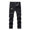 thumbnail image 1 of XASZHN Jeans en Denim pour Garçon Coupe Ajustée Déchirés Usés Mode Enfants Noir 130, 1 of 3
