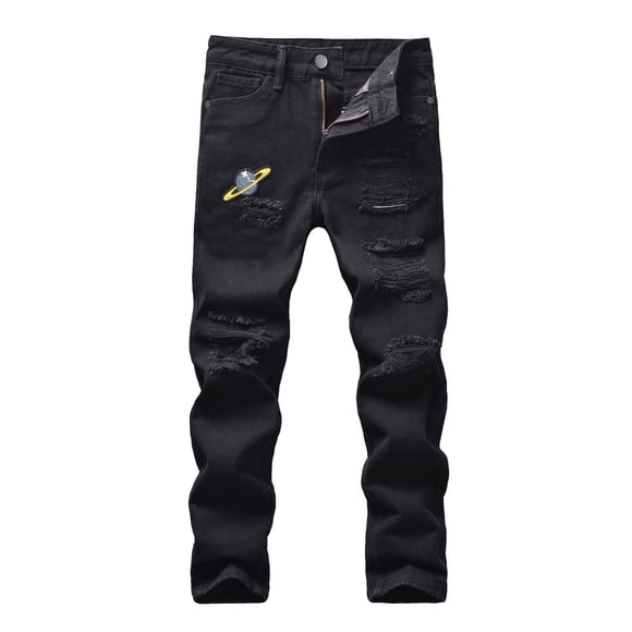 Ediodpoh Boy's Skinny Fit Ripped Distressed Fashion Kids Denim Jeans Pants Kids Trousers Boys Black 8-10 Years