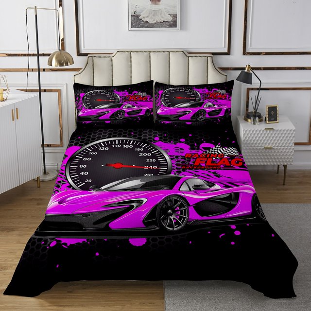 Erosebridal Racing Car Coverlet Set King,Geometric Honeycomb Bedding Set,Extreme Sports Decor,Ultra Soft,3 Pieces