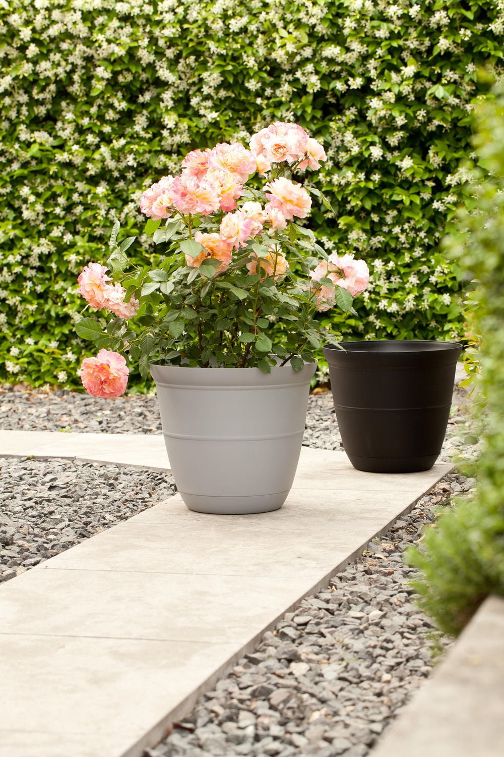 Mainstays Basic Bell Planter 8 inch Grey, Classic Design with Attached Tray Durable Weather Resistant  Matte Finish