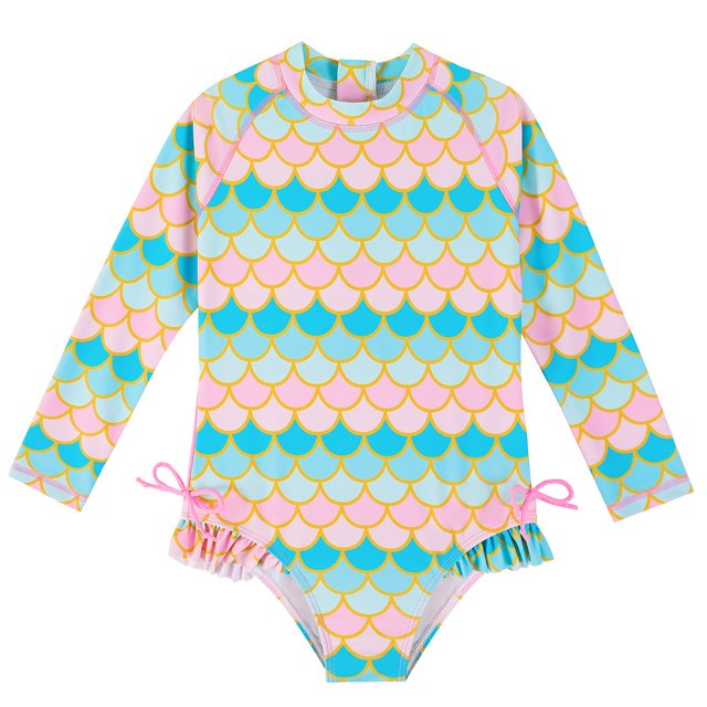 Kids Girl Rash Guard Bathing Suits Cute Sun Protection Long Sleeve Beach Bathing Suit 5-6 Years Girls Clothing