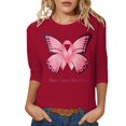 thumbnail image 1 of Fgnfyis T-Shirts pour Femmes Sensibilisation au Cancer Hauts Décontractés Col Rond Manches Trois Quarts Design Imprimé pour Quotidien Printemps Été Automne Célébrations Hauts pour Femmes Rouge Melon D\'eau m, 1 of 4