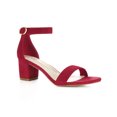 thumbnail image 1 of BLISSFUL STEP Women's Shoes Open Toe Mid Block Heel Ankle Strap Faux Suede Sandals Deep Red 6, 1 of 8