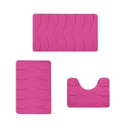 Pink Foam Bath Mat Set 3 Piece Bathroom Rugs Non Slip Water Absorbent Machine Washable Soft Toilet Mats For Bath Tub Shower Room Floor Mats 16X24 16X20 15X17 Inches