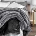 thumbnail image 3 of Bare Home Faux Fur Blanket - 47" x 60" - Ultra Soft Fleece - Throw, Variegated Gray, 3 of 5