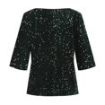 thumbnail image 2 of Breezora Haut à Paillettes Scintillant pour Femmes, Col Rond Tendance, Manches 3/4, Blouse à Paillettes, Chemise Festive pour les Fêtes, Essentiel de Garde-Robe Printemps Été, Taille P, Vert, 2 of 5
