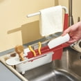 thumbnail image 1 of Retractable Water Filter Rack Basket, Expandable Sink Mounted organizer Multi-Functional Drying Rack & Utensil Holder Sturdy Plastic Build, Red, JKODE, 1 of 9