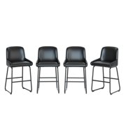 Bar Stools Set of 4, PU Leather Counter Height Barstools with Back and Footrest, Upholstered Bar Chairs for Dining Room Kitchen Island, Black