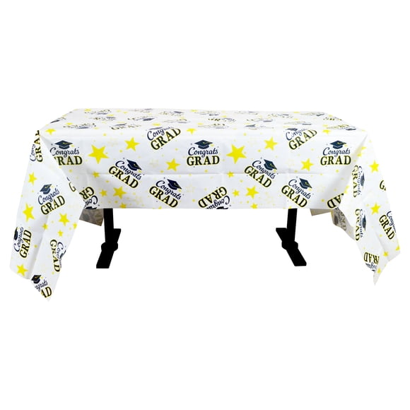 Graduation 1 Count Black,White, Yellow Paper Table Cover, 54in x 108in, Adult, Decoration, Graduation, Way To Celebrate