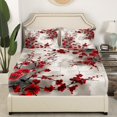 thumbnail image 3 of Erosebridal Ensemble de Draps à Fleurs Rouges Format Grand, Draps à Fleurs Vintage Grand, Ensembles de Draps Grand à Encre Aquarelle, Décoratif et Respirant pour la Chambre, 4 Pcs, 3 of 6