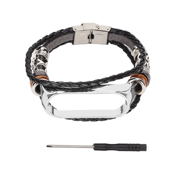 Watch Bracelets, Comfortable Skin Friendly Easy Install Exquisite Retro Leather Strap For Mi Band 6 Smartwatch Black And Silver
