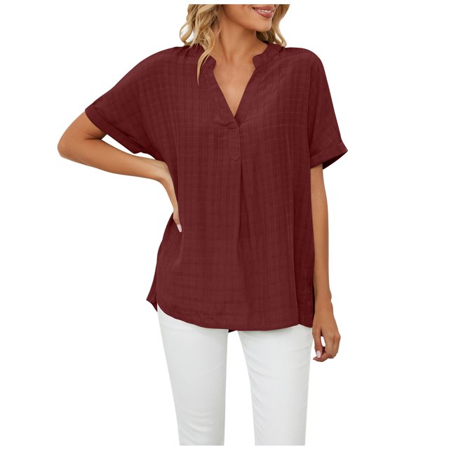 Birdeem Mode pour Femmes Manches Courtes Rétro Col Rond Pâques Couleur Unie Hauts Amples Blouse Manche
