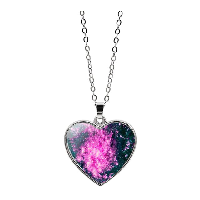 Solar System Planet Galaxy Double Sided Glass Universe Heart Pendant Necklace