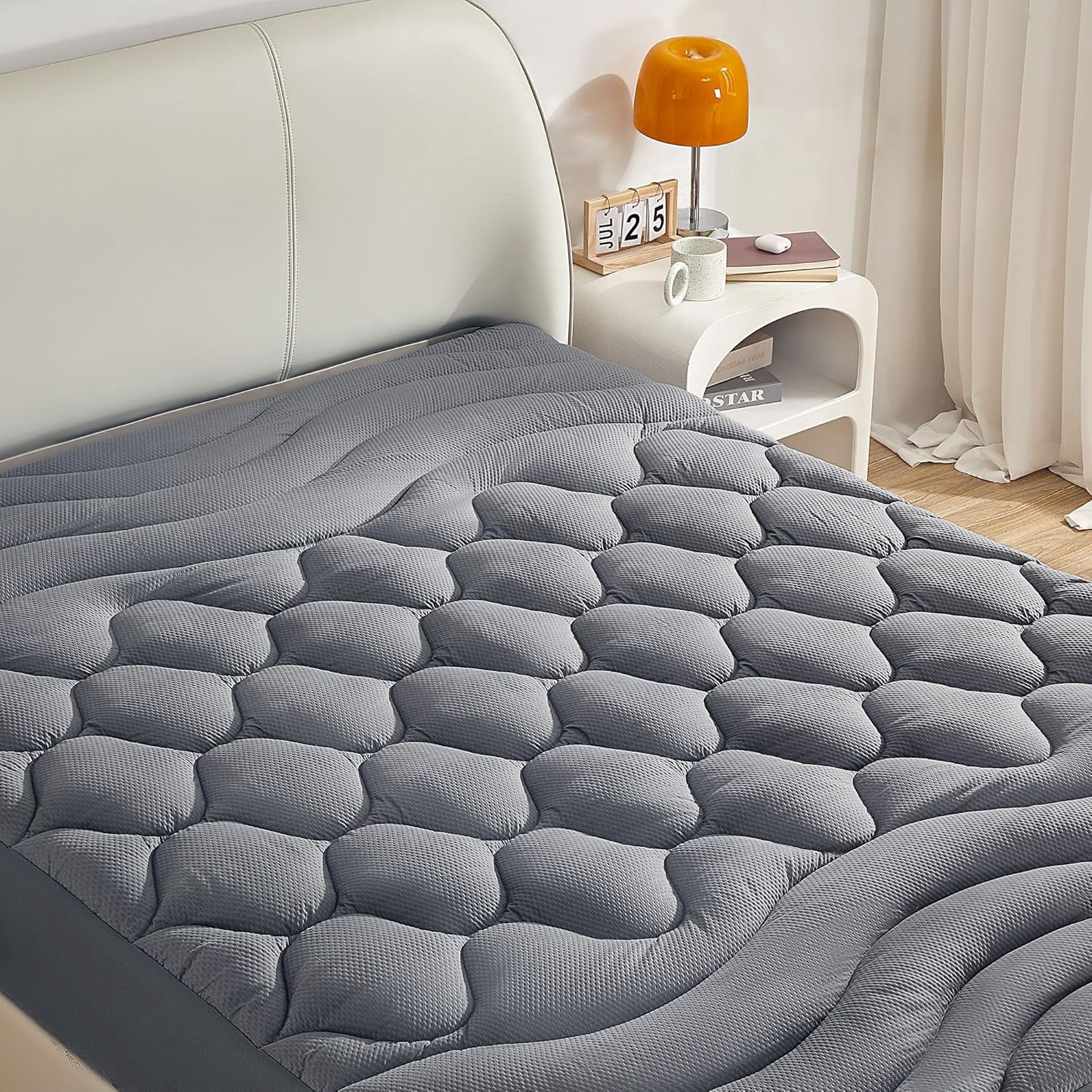 Sonive Full Size Mattress Protector, Mattress Topper with 8-21" Deep Pocket, Mattress Pad with 3-Zone Support, Mattress Cover Microfiber Fitted Mattress Machine Washable Grey
