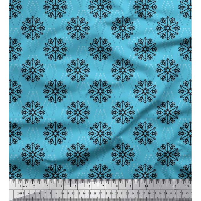 Soimoi Poly Georgette Fabric Dot & Snowflake Artistic Decor Fabric Printed Yard 52 Inch Wide