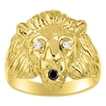 thumbnail image 1 of RYLOS Rings Gold Plated Silver Lion Head Ring Diamonds Eyes & Gemstone Mouth Fun Designer Rings Black Diamond Jewelry Size 10, 1 of 7