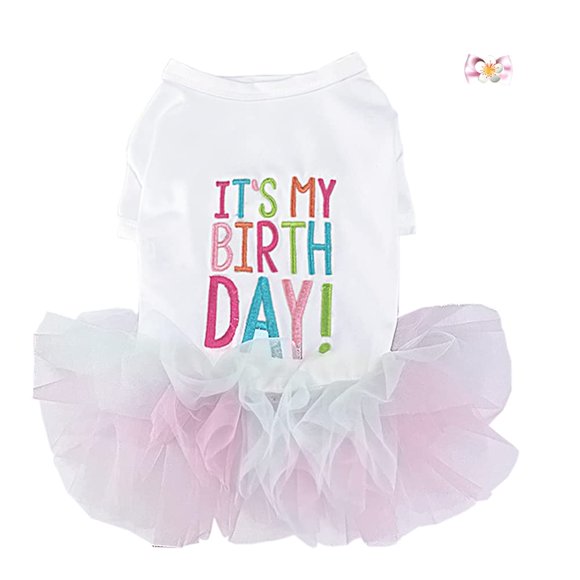 ANIAC Girl Dog Birthday Tutu Dresses Puppy Lace Skirt and Hairpin Cat Birthday Princess Dress Pet Clothes for Cats Small Dogs (Medium White)