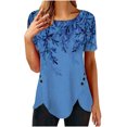 thumbnail image 2 of DPTALR T-shirt Imprimé Ample pour Femmes Boutons Manches Courtes Blouse Col Rond Hauts Décontractés, 2 of 6