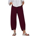 thumbnail image 2 of RXIRUCGD Women's Summer Comfortable Loose Wide Legged Fashion Solid Color Capris, Wine, Size: L, 2 of 5