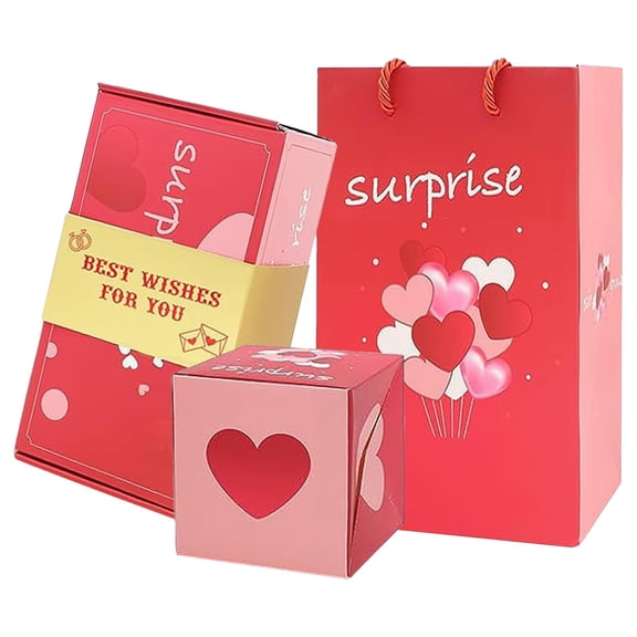 Oimcto Papier d'Emballage Cadeau de la Saint-Valentin (Ensemble) B, Boîte à Explosion pour Boîte Enveloppe Pliable à Rebond avec Confettis Boîte à Explosion pour Noël Anniversaire Saint-Valentin
