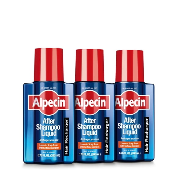 Alpecin After Shampoo Caffeine Liquid Hair Recharger, 6.76 fl oz (Pack of 3), Scalp Tonic for Men's Thinning Hair Growth, Sulfate Free with Castor Oil