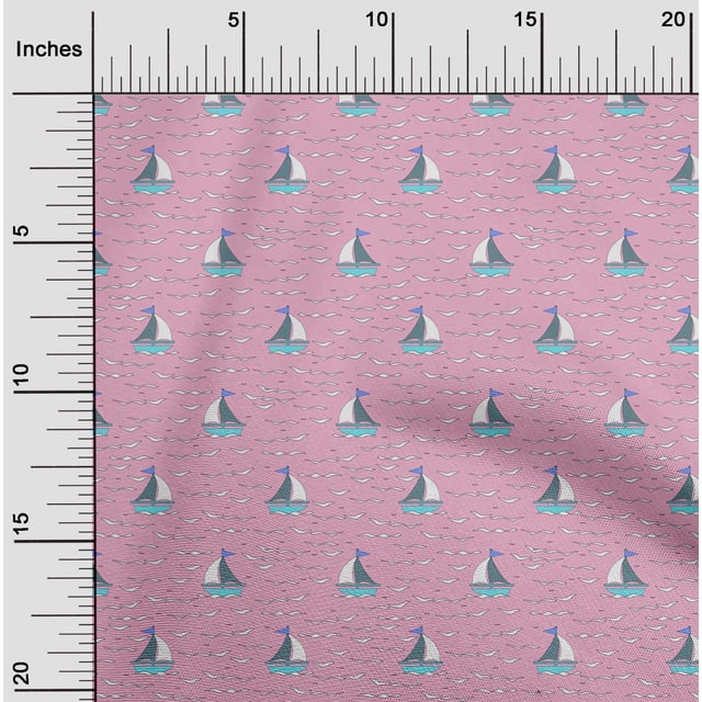 oneOone Silk Tabby Fabric Waves & Sailboat Ocean Decor Fabric Printed BTY 42 Inch Wide