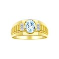 thumbnail image 1 of RYLOS Men's Rings 14K Yellow Gold Ring Classic Designer Style 8X6MM Oval Gemstone & Diamond Ring Aquamarine Birthstone Rings For Men Size 9, 1 of 7