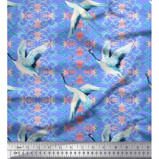 Soimoi Rayon Fabric Floral Damask & Stork Bird Decor Fabric Printed Yard 42 Inch Wide