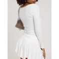 thumbnail image 4 of Gupgi Women Long Sleeve Crop Top Lace Trim Top Spring Slim Fit Basic Tops, 4 of 5