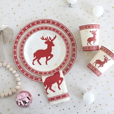 Vaidha 10 Christmas Plates And Cups Mini Mouthwash Cup Disposable Bathroom Cup Small Paper Plates Cup Drinking Cup Home Office Travel Picnic Party Supplies Plates Cup