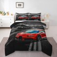 thumbnail image 1 of YST Ensemble de Douillette Voiture de Course Grand Lit Cool Vitesse Voiture Literie pour Adultes Hommes Femmes Voiture de Course Sport Extrême Literie Ensembles de Douillette Véhicule Automobile Gris Rouge Route Décor de Chambre Couette, 1 of 5