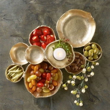 9 Cluster Decorative Bowls,Bright Gold Brass Snack Tray Bowl Chip Dip Serving Piece ,Round Serving Brass Centerpiece Beautiful Room Accent & Entertaining Parties Home Decor Wedding Gifts Decorative