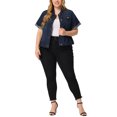 thumbnail image 2 of GRACE & GRANDEUR Women's Plus Size Denim Jacket Button Front Crop Jean Short Sleeve Trucker Jackets Dark Blue 1X, 2 of 5