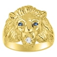 thumbnail image 1 of RYLOS Lion Head Ring with Gemstone Eyes & Diamond Mouth – Fun Designer Rings in Yellow Gold Plated Silver Alexandrite Size 9, 1 of 7