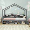 thumbnail image 4 of Costway Lit Cabane Format Simple Cadre de Lit Plateforme en Bois avec Toit et 14 Cubes de Rangement Gris, 4 of 9
