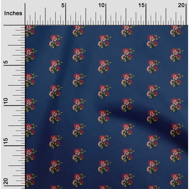 oneOone Georgette Viscose Fabric Floral Block Printed Fabric 1 Yard 42 Inch Wide
