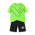thumbnail image 1 of Économies d'Automne! HVOBTTY Ensemble Décontracté 2 Pcs à Manches Courtes pour Tout-Petits, Tenue de Sport Mode pour Garçons à Manches Courtes, Col Rond, Boutons, Short, Vert, 140, 1 of 2