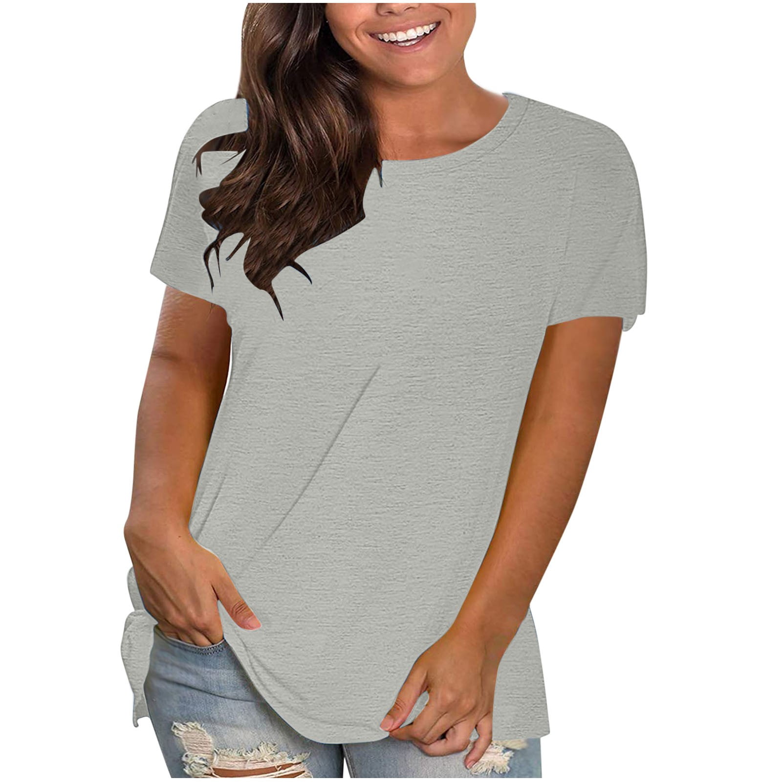 AherBiu Hauts Grande Taille pour Femmes T-Shirt à Manches Courtes Col Ras du Cou Été Décontracté Confortable T-Shirts Basiques