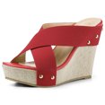 thumbnail image 1 of BLISSFUL STEP Women's Linen Platform Slide Wedge Open Toe Sandals, 1 of 7