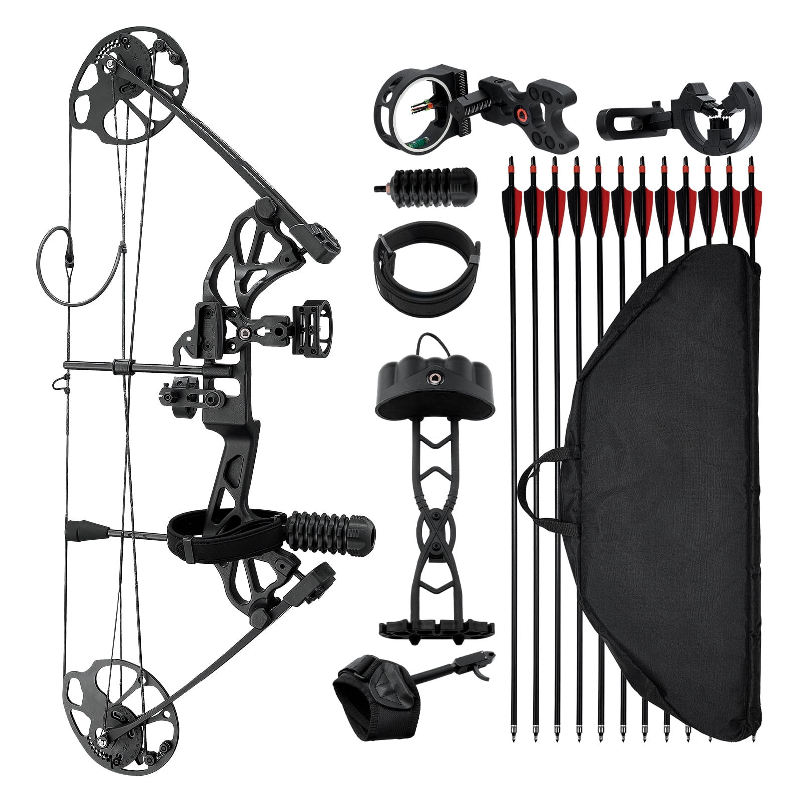 KFFKFF Compound Bow Archery, Adjustable 19-30 in Draw Length Compound Bow Package for Beginner, 19-70 Lbs Draw Weight Archery Bows and Arrow Set